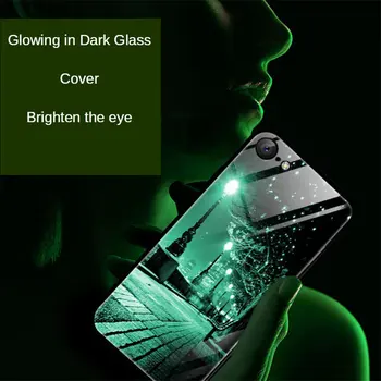 Šviesos Stiklas Case For iPhone 5 5S 6 6S 7 8 Plius XR X XS 11 Pro Max SE 2020 Atgal Padengti Silikono Spindinčią Tamsoje Telefono Krepšys 