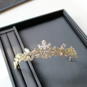 šviesos aukso mažo dydžio, cirkonis tiara brides vaikas tiara vestuvių plaukų papuošalai