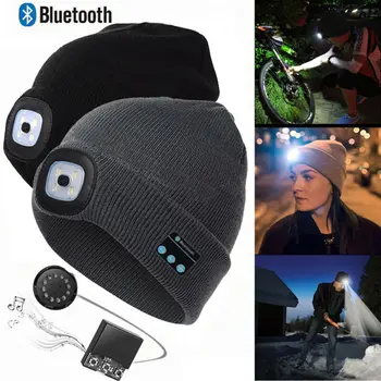 Žiemos Beanie Skrybėlių Belaidžio Bluetooth5.0 Smart Bžūp Ausinių laisvų Rankų įranga Su 4 LED Šviesos Handfree Muzikos Ausinių Šiltas kabelis Megzti