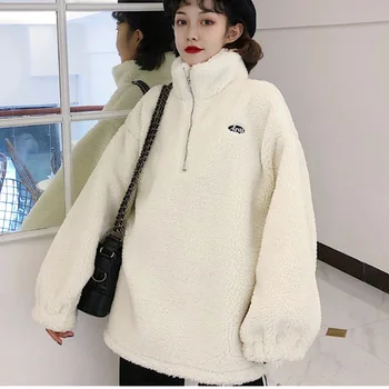 Žiemos Outwear Dirbtiniais Vilnos Kailio Palaidinukė Moterų Prarasti Streetwear Šiltas Megztinis Atsitiktinis Negabaritinių Kailis Mados Moterų Storas Paltas