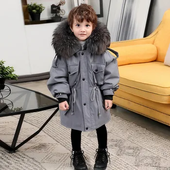 Žiemą Vaikai Real Rex Triušio Kailiu Parker Kailis Šiltas Storas Berniukų Apsiaustai Su Gobtuvu Paauglių Vaikų Outwear Parko 2020 Unisex Švarkelis