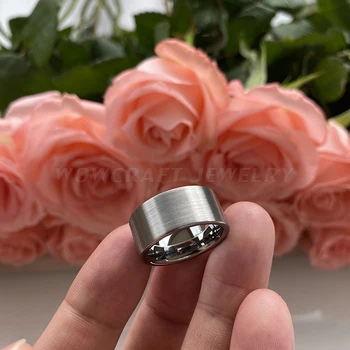 10mm 12mm Didelis Pločio Juosta Volframo Vestuvinį Žiedą, Vyrams Šepečiu Apdaila Plokščios Formos Sužadėtuvių Žiedas Comfort Fit