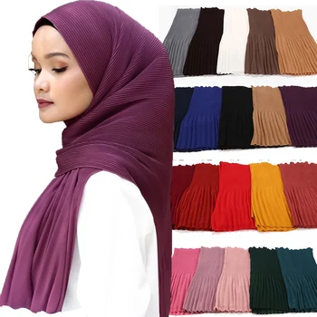 10pc/daug Plisuotos Raukšlių burbulas šifono Hijab šalikas skaros, vingiuoti muslimTurban apsiaustas moterų skaros ilgai wrap šalikai, 24 spalvų