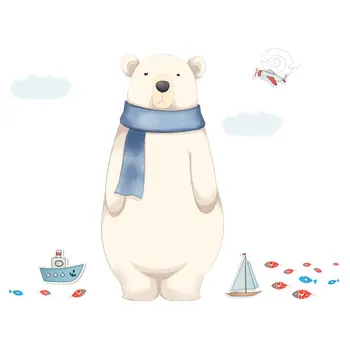 115*87.5 cm Animacinių filmų Draugiškas Polar Bear Sienų Lipdukai Gyvūnų Art Vinyl Namų Dekoro, Vaikų Kambarys Mielas Lokys Kambario Apdaila