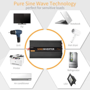 12V 220V Pure Sine Wave Power Inverter 1500w 3000w Piko Keitiklis su distanciniu LCD Kontrolės