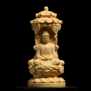 15CM Tris Veidus Amitabha,Guanyin,Bodhisatvos Medžio Drožyba Vakarų Thress Dievų Medienos Namų Budos Statula Medžio masyvo Papuošalai