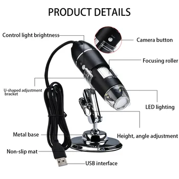 1600X 1080P Elektroninis Mikroskopas USB Skaitmeninis Mikroskopas Stereo USB Kamera Endoskopą 8LED didinamasis stiklas Microscopio su Metaliniu Stovu