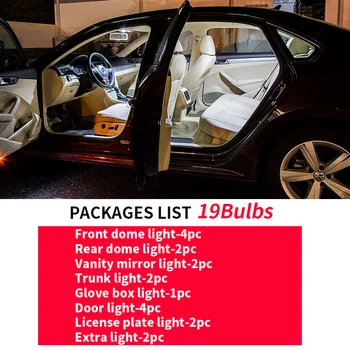 19pcs Canbus Klaidų LED Lemputę Interjero Dome Kamieno šviesos rinkinio pakuotės 2009-m. Audi A5 S5 RS5 sportback Automobilio Šviesos Šaltinis