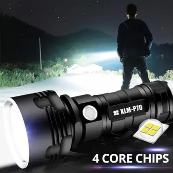 1Pc Super Galingas LED Žibintuvėlis L2 P70 Taktinis Žibintuvėlis USB Įkrovimo Linterna Vandeniui Lempos Itin Ryškių Žibintų Kempingas