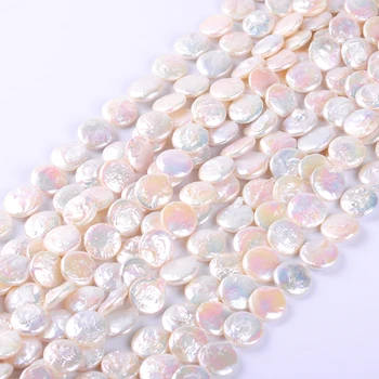 1pack (siuntos), 14-15mm AA kokybės plokščios apvalios baltos Natūralių gėlavandenių Perlų tarpiklis Prarasti Karoliukai 