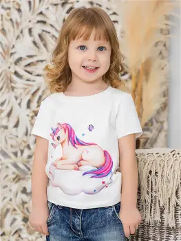 2 3 4 5 6 7 8 9 10 11Y Unicornio Mergaičių marškinėliai Vaikų trumpomis Rankovėmis, Baltos spalvos Tees Viršūnes Mergaičių Drabužių MAZGŲ-2283