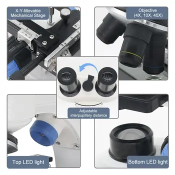 2000X Binokulinis Mikroskopas su LED Apšviesta Biologinis Mikroskopas Švietimo Studentų Mokslo Eksperimentuoti su išmaniuoju telefonu Klipą