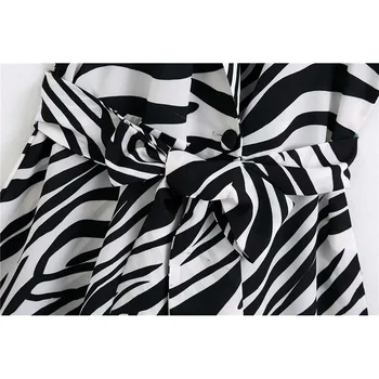 2020 M. Moteris Elegantiškos Mados Lankas Varčias Zebra Modelis Playsuits Vintage V Kaklo, Rankovių Trumpas Jumpsuits Elegantiškas Ponios Jumpsuits