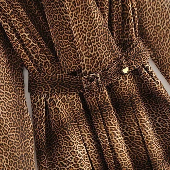 2020 M. Pavasario Vasaros Naują Šifono Leopard Suknelė Moterims Drabužių Mados Aukštos Juosmens, Palaidi Ilgomis Rankovėmis Suknelė Šalis Mini Suknelės