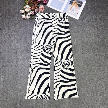 2020 M. Rudens Derliaus Zebras Spausdinti Kelnės Kostiumas Moterims Vieną Mygtuką Office Švarkas Švarkas Kailis+Platus Kojų Kelnės Moteriška Dviejų Dalių Komplektas