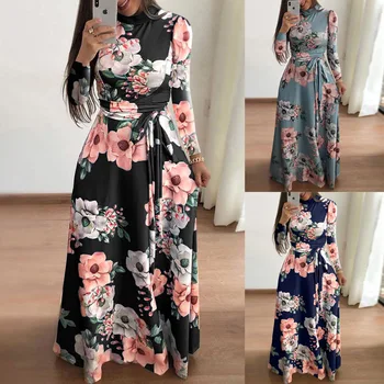 2020 Metų Vasaros Moterų Suknelė Atsitiktinis Trumpas Rankovės Ilga Suknelė Boho Gėlių Spausdinti Maxi Suknelės Golfo Tvarstis Elegantiškas Suknelės Vestido