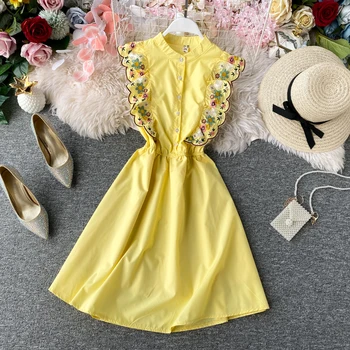 2020 Metų Vasaros Naują Moterų Suknelė Elegantiškas Midi Ilgio Gėlių Siuvinėjimas Paplūdimio Suknelė-Line Rankovių Romantiška Šalis Suknelės Vestido 508