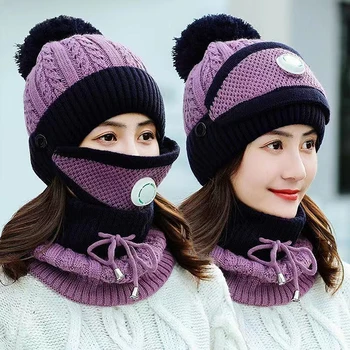 2020 Naujas 3 Gabalus Nustatyti Moterų Megzti Skrybėlę ir Skara Kepurės Kaklo Šilčiau Žiemos Skrybėlę Ponios, Mergaitės Beanies Šiltu Vilnos Kepurės