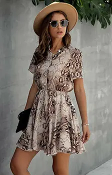 2020 Naujausias Karšto Moterų Vasaros Pledas Stirped Gyvatė Trumpas Rankovės-Line Mini Suknelė Paplūdimio Atsitiktinis Palaidų Sundress Shirtdress Vestido