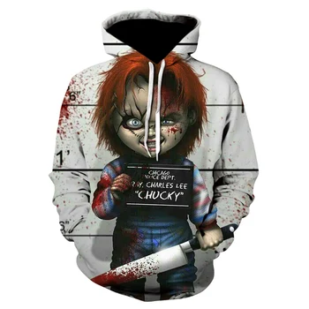 2020 Naują Atvykimo Siaubo Filmas Vaikų žaidimo Charakterį, Chucky 3D Atspausdintas Mados Hoodies Vyrai Moterys Juokdarys Klounas Gobtuvu Streetwear