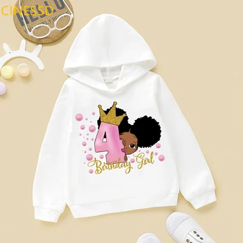 2020 Skaičius 2-8 mielas mažai melanino princesė spausdinti Vaikas Gimtadieniu afro amerikiečių black girl hoodies žiemos aksomo palaidinukė