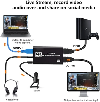 2020 USB3.0 HDMI 4K60Hz Filmavimo HDMI, USB Video Capture Card Dongle Žaidimas Streaming Live Stream Transliacijos su MICinput