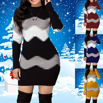 2020 m. Rudens ir Žiemos Ilgas Dryžuotas ilgomis rankovėmis Megztinis Ilgas Multi-color Slim-fit Megztinį Naujas Mados Megzti Ilgas, Įvairių spalvų