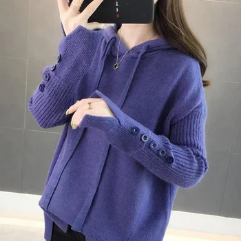 2020 m., nauja rudens žiemos gobtuvu moterų megztinis viršūnes korėjos laisvas megztinis Trikotažas vientisos spalvos atsitiktinis Moterų trumpas megztinis kailis