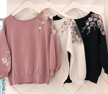 2020 m. rudens ir žiemos naujas Japonų visas rungtynes, perspektyvos siuvinėjimo ju siūlų gėlių megztinis džemperis džemperis moterims