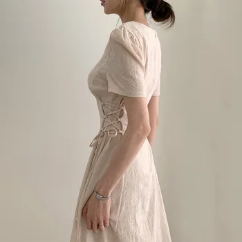 2020 metų Vasaros Moterų Kietas Suknelė prancūzų Modelis V-kaklo Plonas Juosmens Pusėje Dirželiai Ir Ilgas, Trumpas rankovėmis Suknelė Elegent Šalis Suknelė