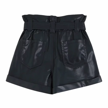 2020 metų Vasaros šortai derliaus pu odos šortai moterims prašmatnus lankas elastinga aukštos juosmens šortai korėjos mados karšto juoda šortai streetwear