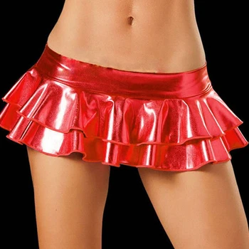2020 naujas Itin Trumpą PU Lakinės odos dviaukštis Lotus lapų krašto Mini Sijonas saias sijonai moterų faldas seksualus kostiumai didmeninės
