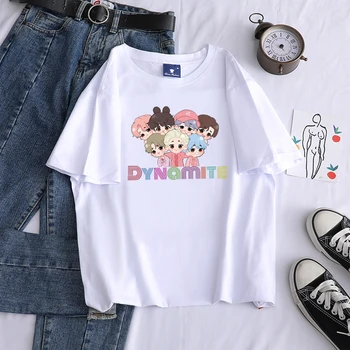 2020 naują albumą DYNAMIT trumpas Kpop animacinių filmų Bangtan BoysT-shirt korėjos Jhope stiliaus trumpomis rankovėmis atsitiktinis hip-hop trumpas rankovės viršų