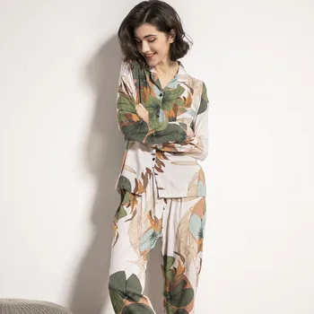 2020 naujų moteriškų Rūbų pavasarį Pižama Rinkiniai Sleepwear Puikus Pijamas Mujer ilgomis Rankovėmis Viskozė tekstilės Seksualios Pižamos Moteris
