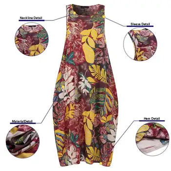 2021 ZANZEA Moterys Vasarą Bohemijos Gėlių Spausdinti Ilga Suknelė Vintage Rankovių Paplūdimio Vestido Sarafans Sundress Plius Dydis Suknelė 7