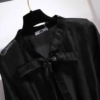 2021 m. pavasarį, rudenį plius dydis suknelė moterims didelių palaidų atsitiktinis ilgomis rankovėmis lankas V-kaklo suknelės juoda rausva 3XL 4XL 5XL 6XL 7XL
