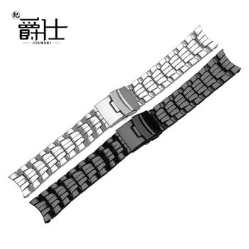 22mm Nerūdijančio plieno watchband su lankstymo sagtimi juoda sidabrinė apyrankė vyriškos apyrankės Pakeitimo Metalo dirželis EF-550