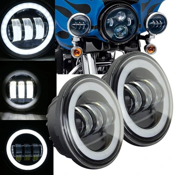 2VNT Chrome/Black 4.5 Colių DRL LED Artimosios Šviesos Vietoje, Vairuotojo Lempa LED Kampas Akis Rūko Žibintai Harley Davidso Motociklų 4.5