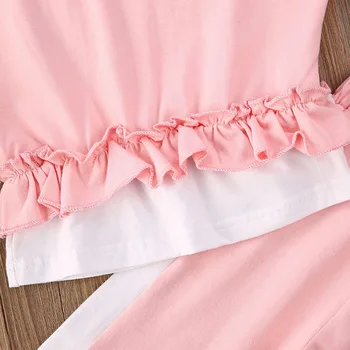 2VNT Vaikas Baby Girl Vasaros Drabužių trumpas sleebe Pynimas marškinėliai tee Viršūnes Kelnės, Antblauzdžiai Apranga saldus mergaičių rožinė Tracksuit