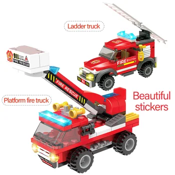 398PCS Miesto Policijos Pajūrio ugniagesių Blokai Suderinama WW2 Karinės Gaisrinės Automobilio Duomenys Plytų Žaislai Vaikams
