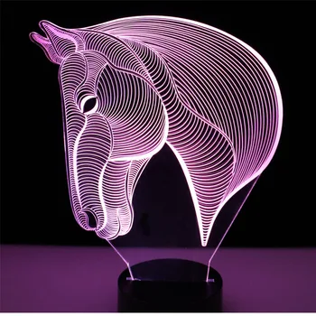 3D LED Naktinis Apšvietimas Žirgo Galvos Pusėje su 7 Spalvų Šviesos Namų Puošybai Lempos Nuostabi Vizualizacijos Optinė Iliuzija Nuostabus