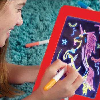 3D Magic Pad Šviesiai-Iki Piešimo Lenta Nustatyti Švyti Tamsoje Vaikų Piešimo Žaislą Trinamos Doodle Lygiosiomis su Šviesos FLuminous Eskizas