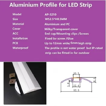 5-30pcs 1m 12mm PCB platus edge led aliuminio profilis ,5V (12V 24V Juostos kanalo , 52mm platus 10mm aukštos ceil sienos barų šviesos būsto