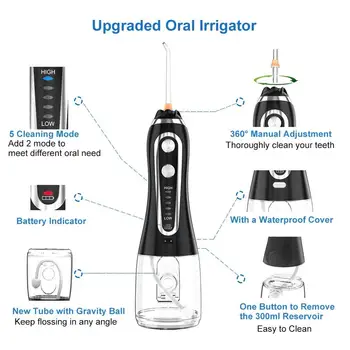 5 Režimai Nešiojamų 300ml Žodžiu, Irrigator USB Įkraunamas Dantų Vandens Flosser Jet Vandeniui Irrigator Dantų Dantų Cleaner+5 Patarimai