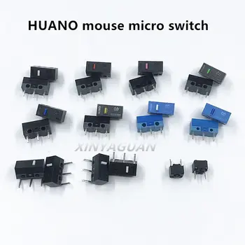 50Pcs/daug HUANO pelės mikro jungiklis Mygtukas (Mėlyna Shell / Mėlyna / Rožinė / Geltona / Žalia / Balta) Bendrosios OMRON aikštė 3-pin jungiklis