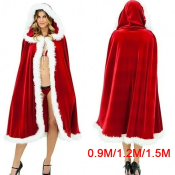 60-90-120-150cm Raudonos Aksomo Gobtuvu Žaliojo Apsiaustu Sexy Santa Cosplay Kalėdų Kostiumai Moterims Karnavalas Šalies Clubwear