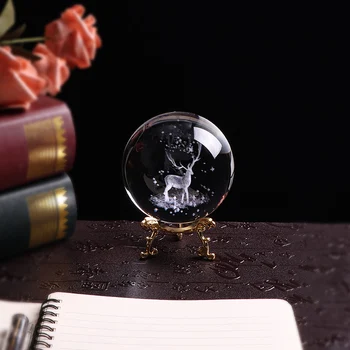 80mm Miniatiūriniai Wapiti Crystal Ball 3D Lazeriu Graviruotas Stiklo Pasaulyje Kristalų Amatų Namų Dekoro Priedai Ornamentu Gimtadienio Dovanos
