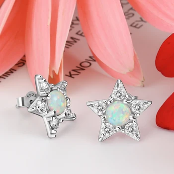 925 Sterling Silver Star Stud Auskarai Moterims, Aišku, CZ Kubinis Cirkonis White Opal Auskarai Moterų Fine Jewelry (Sam Hub Fong)