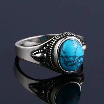 925 Sterlingas Sidabro Žiedas Natūralaus Turkio spalvos Žiedais, Moterų, Vyrų, Vintage Stiliaus Fine Jewelry Dalyvavimo Šalies Žiedas Dovana