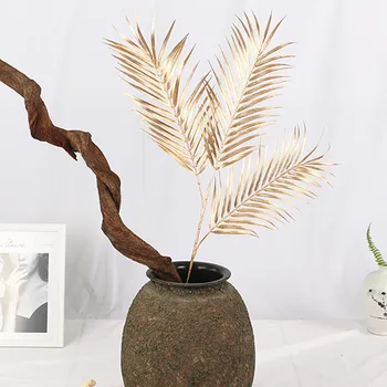 95cm 3Fork Dirbtinio Aukso Palmių Lapų Meno Gėlių kompozicijų Medžiaga Patalpų Kraštovaizdžio Viešbutis Vestuvių Parduotuvė Namų Dekoravimo augalais